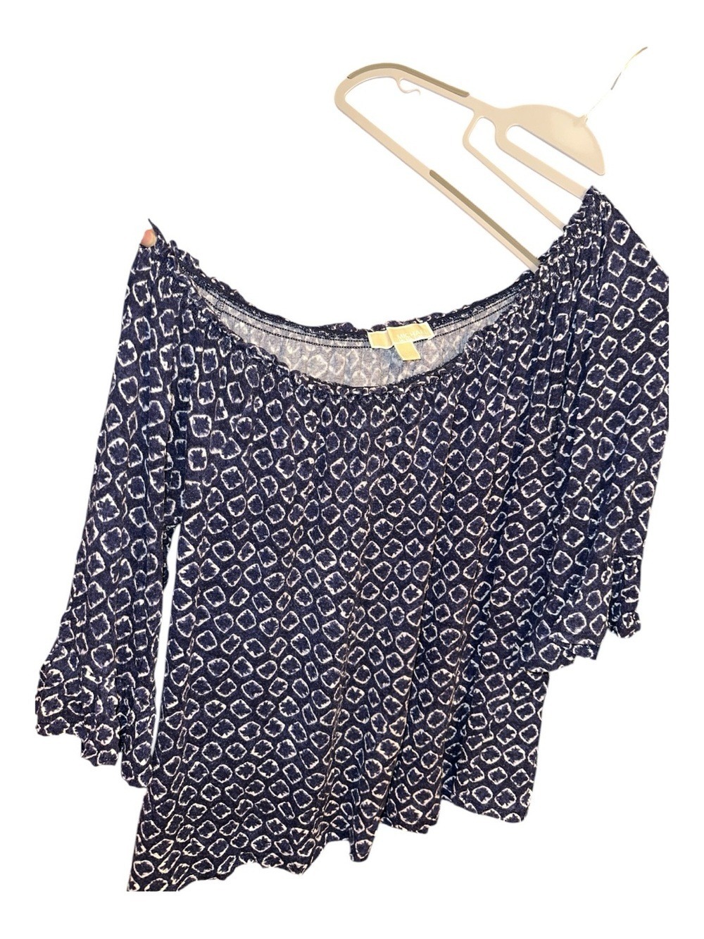 MICHAEL Michael Kors Navy Off-Shoulder Geometric Print Peasant 3/4 Sleeve Top - Picture 3 of 9